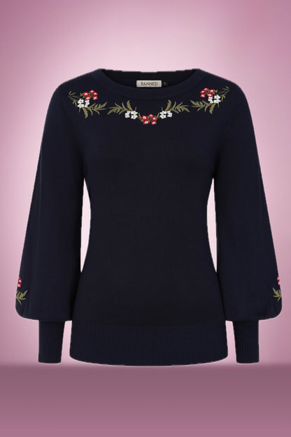 Navy Carla Romantic Floral Jumper