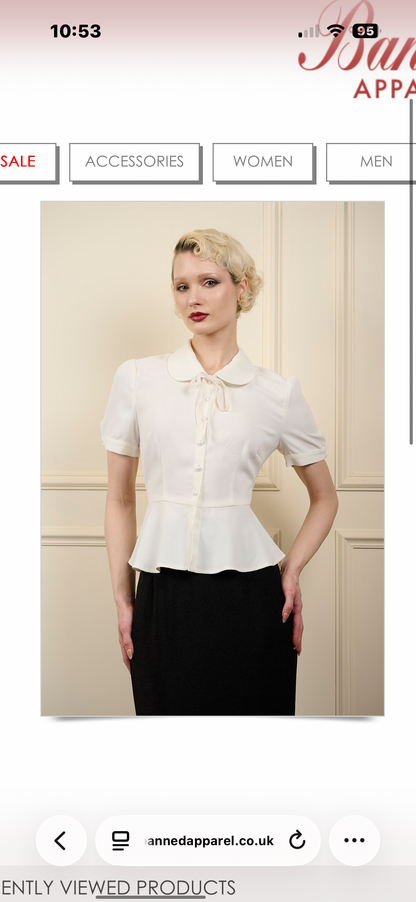 White 40s peplum blouse