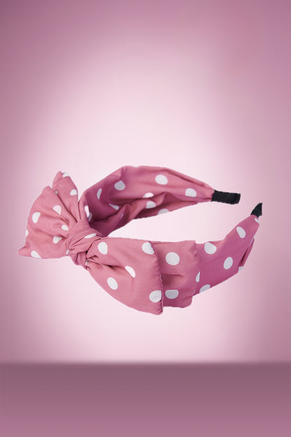 Double Bow Polka Headband in Pink