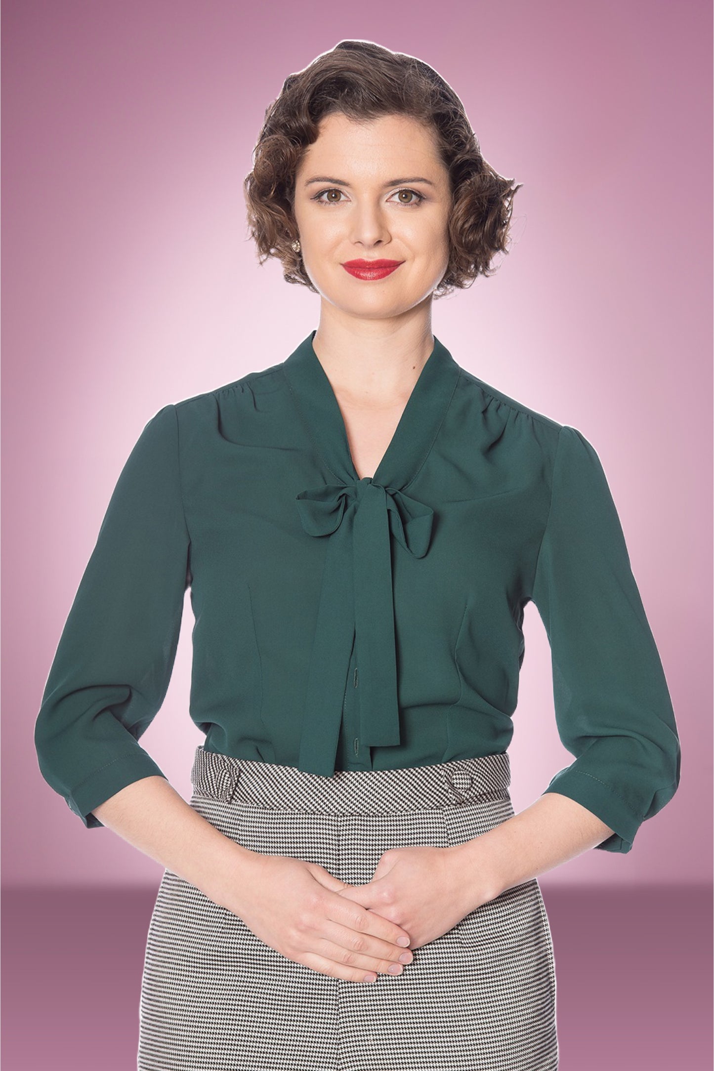 Maud Pussy Bow Blouse in Green