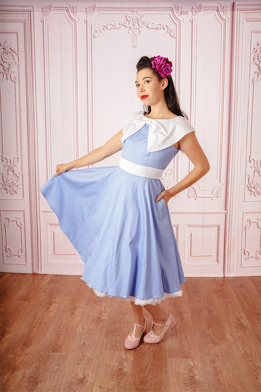 Belle Swing Dress in Blue on Model Front