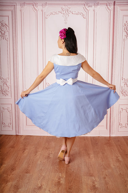 Belle Swing Dress in Blue on Model Rear