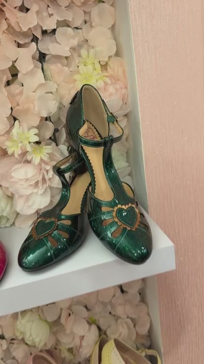 Amelia Heart Shoe in Green Sparkle