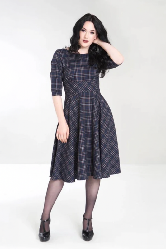 Navy Tartan Swing Dress